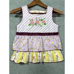 Matilda Jane Girls Sz 8 Floral Sleeveless Peplum Prudence Gingham Ruffle